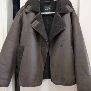 Zara Dark Brown Shearling Coat